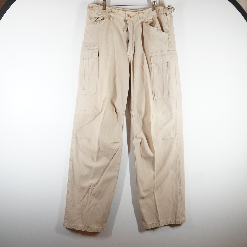 VTG Bugle Boy Cargo Pant 34x30 Tan Beige Utility Canvas Workwear Adjustable Gorp